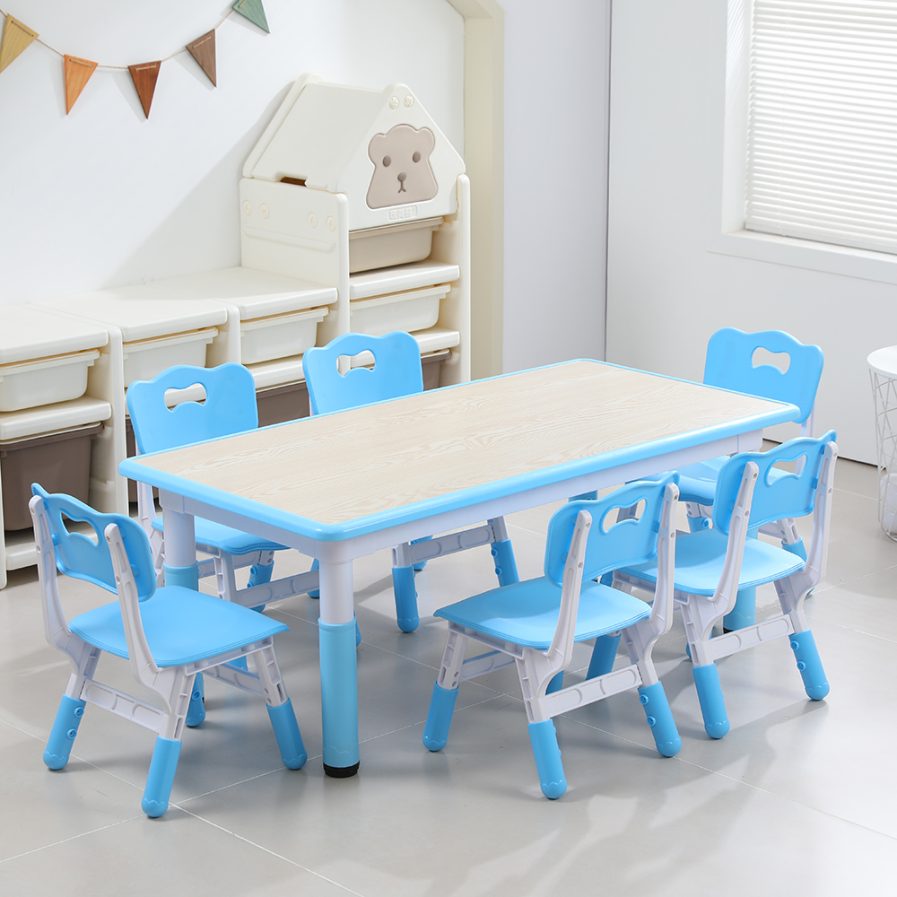 Blue wood grain desktop-1 table 6 chairs