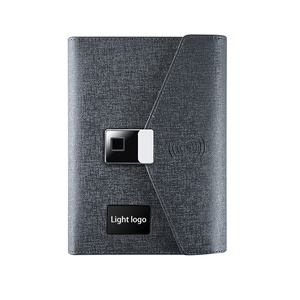 LED Light logo <strong>Notebook</strong> Custom <strong>Printing</strong> A5 Leather Smart Fingerprint Lock Jotter Diary <strong>With</strong> Power Bank Wireless Charger - Product Image 1
