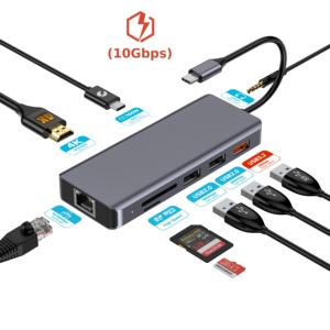 2025 Fábrica Atacado 9 em 1 Tipo c <span class=keywords><strong>Usb</strong></span> Hub com Leitor de Cartão <span class=keywords><strong>Sd</strong></span>, Liga De Alumínio <span class=keywords><strong>USB</strong></span> C 3.2 HUB com Adaptador 4K60HZ HD-MI