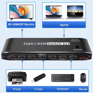 2x1 8K Thunderbolt 4 USB C <strong>KVM</strong> <strong>Switch</strong> RJ45 100W PD Charge 4K 144Hz Type C <strong>KVM</strong> <strong>Switch</strong> Switcher for 2 Computer <strong>1</strong> Monitor