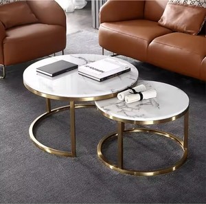 Minimalist Gold Black Marble Stone Mdf Wood Round <strong>End</strong> <strong>Table</strong> Side <strong>Nest</strong> Set of 2 <strong>Nesting</strong> Coffee <strong>Table</strong> for Living Room - Product Image 1