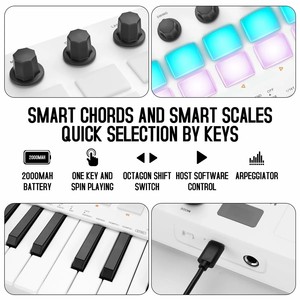 Bán buôn xách tay 25 Key USB midi bàn phím điều khiển với 16 Backlit Pads 8 knobs cho âm nhạc sản xuất mát trắng - Product Image 4