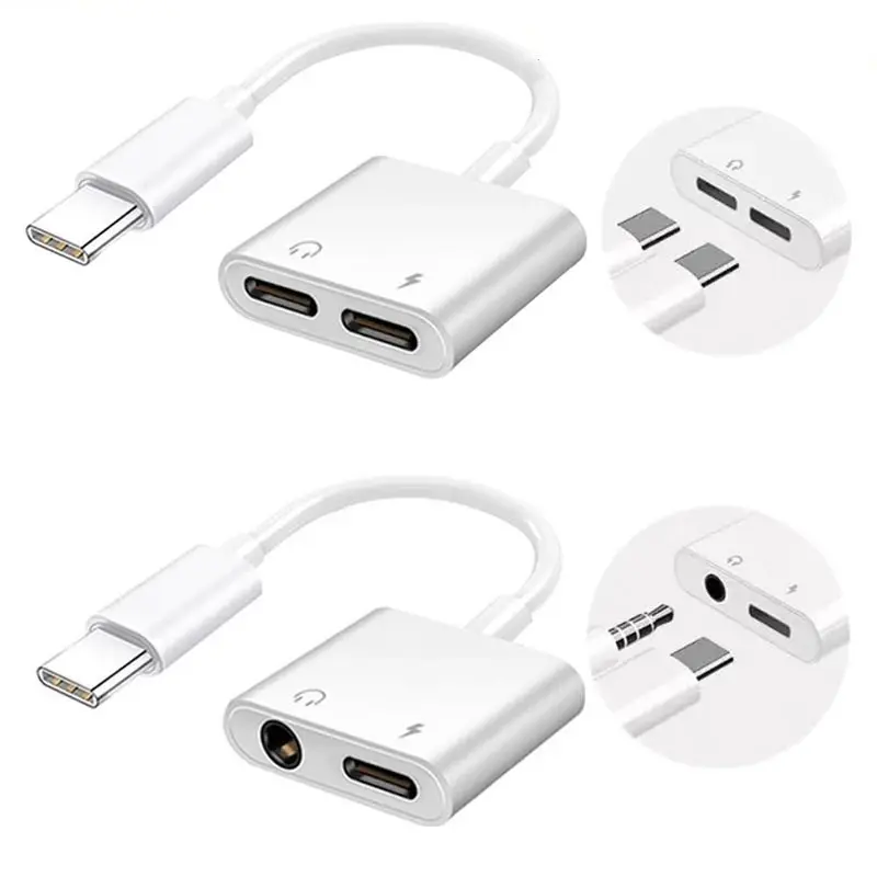 Divisor Dual USB tipo C DAC 2 en 1, adaptador de Audio de carga rápida tipo C a 3,5mm para auriculares S20 Ultra S10 9 Note10 Plus