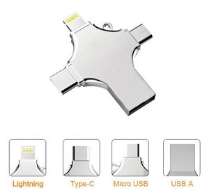 定制标志u盘16g 32g 64g Pendrive 128g记忆棒礼品<span class=keywords><strong>4</strong></span>合1 Type-c Otg三星苹果手机u盘
