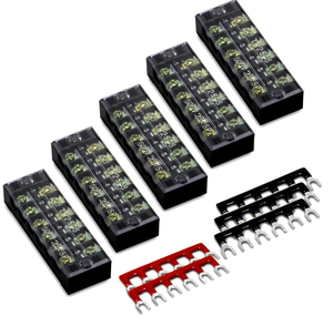 6 P <strong>Dual</strong> Row 600V 25A Screw Terminal Blocks with Cover + 400V 25A 6p(white and Black) Terminal <strong>Busbar</strong> Connector - Product Image 1