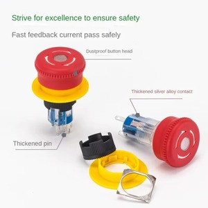 Interruttore a pulsante rotante di arresto di emergenza illuminato rosso 220V luce a pulsante con cavo in plastica 3A Max. Corrente 1 no1nc combinazione 22mm - Product Image 2