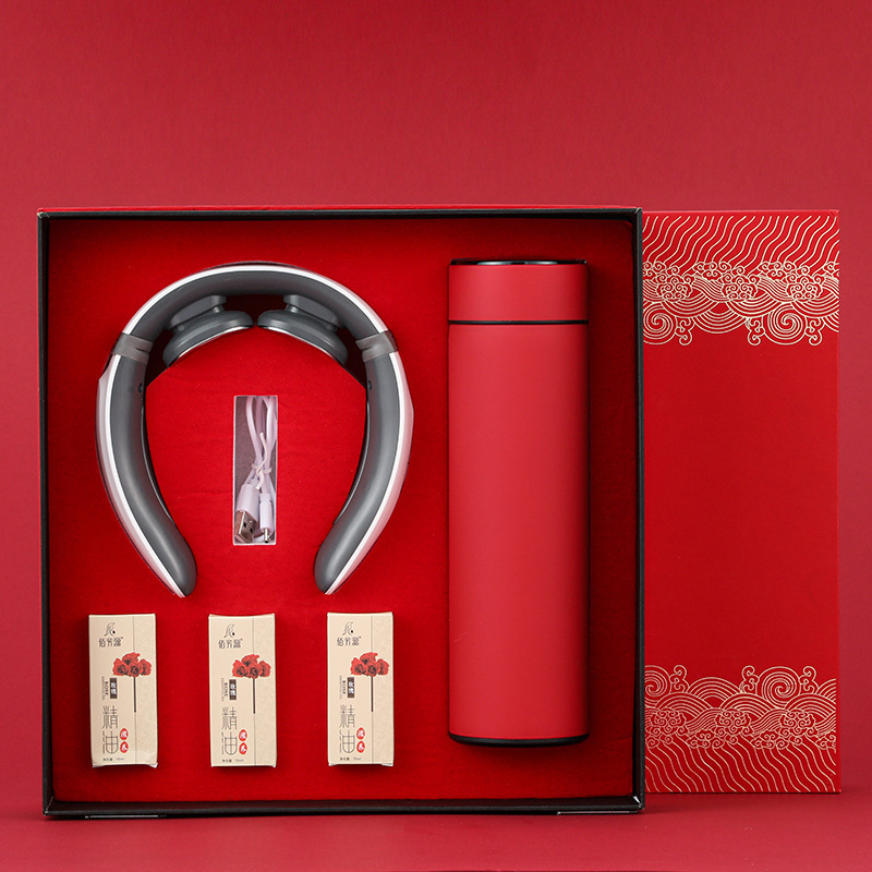 Tasse de massage cervical avec affichage de la température rouge - Boîte cadeau rouge