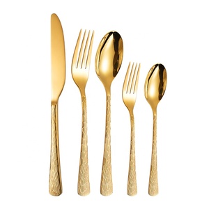 Cheap Tree <strong>Pattern</strong> Knife <strong>Spoon</strong> <strong>Fork</strong> Set Fancy Kitchen Silverware Stainless Steel 5 Pcs Gold Silverware Cutlery Set - Product Image 1