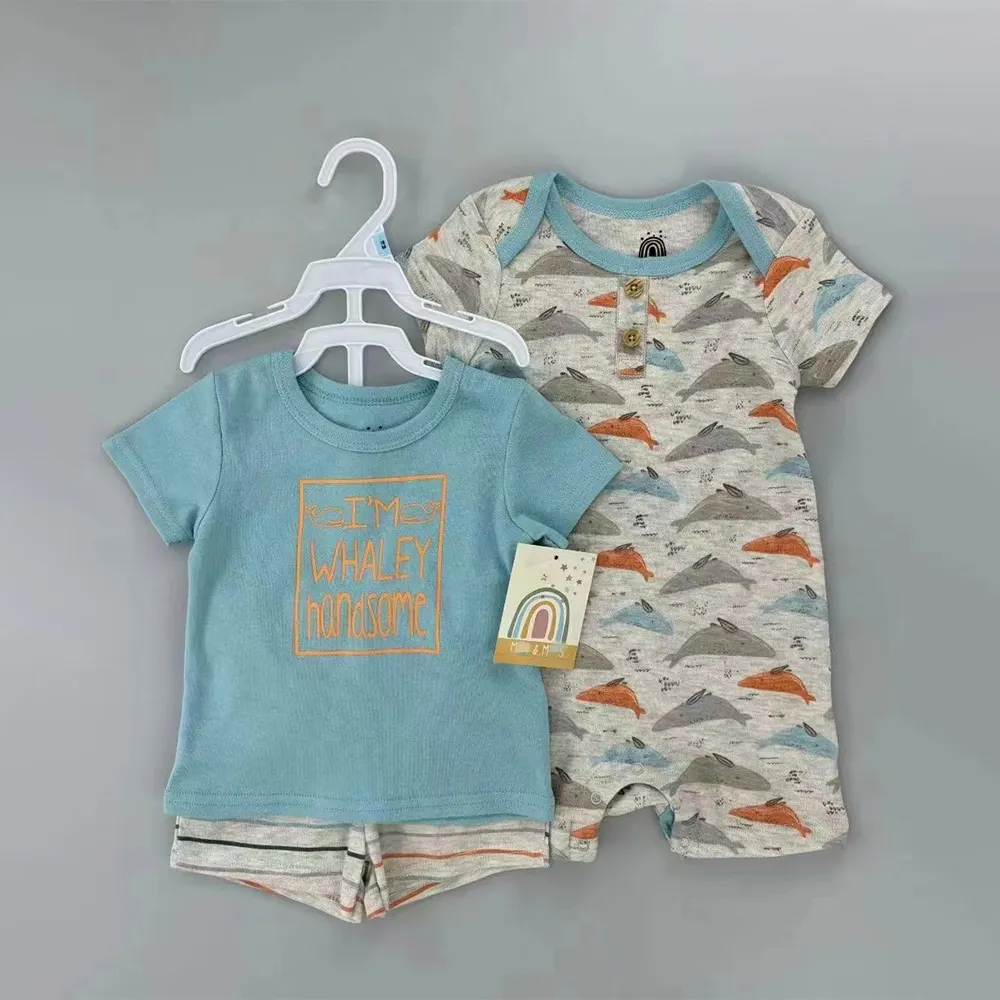 2024幼児幼児3-18ヶ月ベビーコットンワンシーロンパースセットベビーロンパースパンツTシャツセット