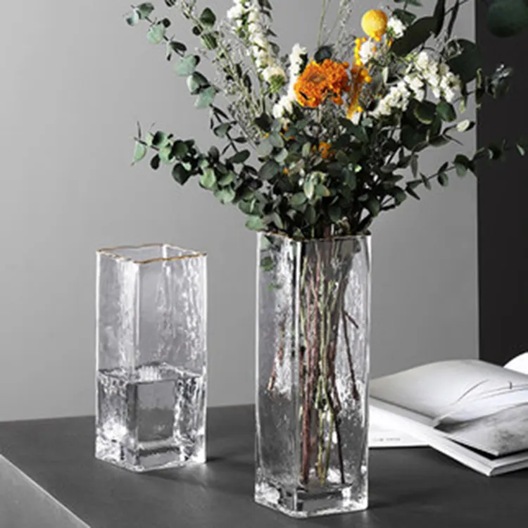 Decorazione da tavolo all'ingrosso Nordic Home Wedding creativo unico decorativo trasparente lusso fiore vaso di vetro quadrato