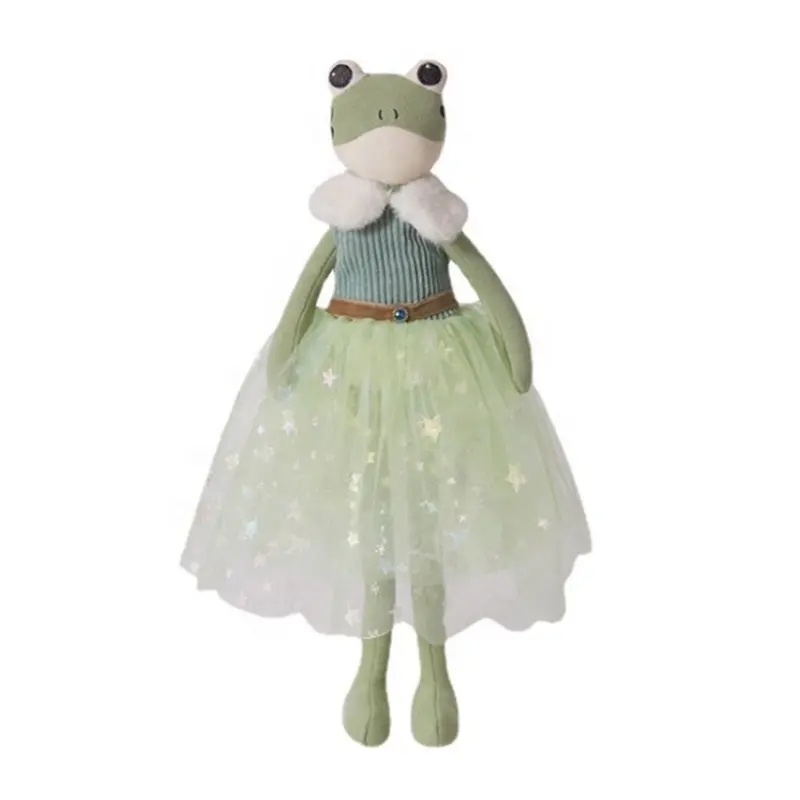 Handmade Plush Stuffed Animal Ballerina Frog Rag Doll Pretty Stuffed Toy Gift For Princess Frog Dress Doll