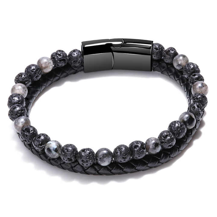 Pulseira masculina, pedra natural vulcânica olho de tigre pulseira frisada de couro corda onyx pulseira joias