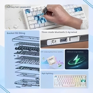 Teclado mecánico QK61 V2 60% Estructura de junta de diseño VIA /Qmk Programable Intercambio en caliente Tres modos Inalámbrico 2,4G Teclado RGB - Product Image 5