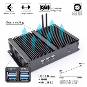 MiniTreeファンレス産業用PCIntel Core i5 4200U 5250U i3 4005U Celeron 2955UデュアルDDR3 RAM HD VGA 2 COM Rs232 Win10 Linux