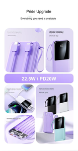 Portable Charger Powerbank QC22.5W 20000mah Quick Charging Digital Display PD20W Dual Cable for Mobile Phone <strong>Power</strong> <strong>Bank</strong> - Product Image 4