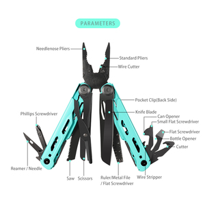 GHK DIY Survival Camping <span class=keywords><strong>Multi</strong></span> <span class=keywords><strong>tool</strong></span> Zange Full Locking Pocket 17 Funktionen Edelstahl Metrische Farbe Griff Gürtel Clip Wandern - Product Image 2