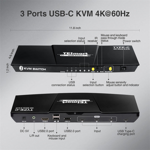 TESmart KVM Switch with 3 USB C <strong>Input</strong> Port 1 HDMI <strong>Output</strong> HDCP 2.2 L/R <strong>Audio</strong> Out HDR 10 EDID Type C 3X1 4K 60HZ KVM Switches - Product Image 2