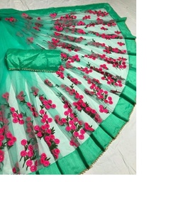Etnik giysi parti giyim tasarımcısı saree surat nakış çalışması net kumaşlar ve inci taş İşi sarees ile inci dantel sınır - Product Image 6