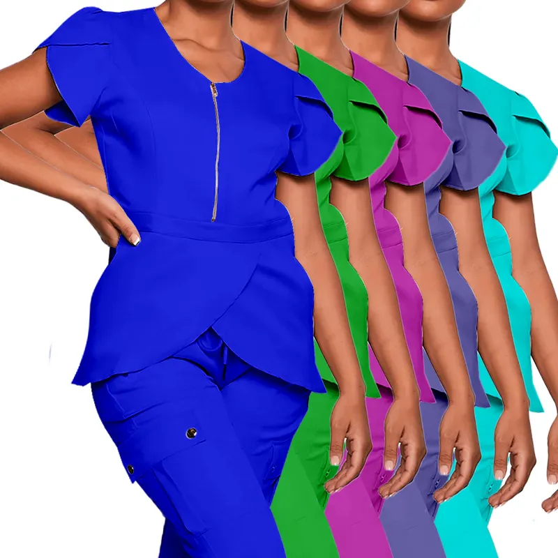 Vente en gros Marque privée Jogger pour femmes Gommage pour soins infirmiers à l'hôpital Vêtements médicaux Uniformes Conception pour femmes Ensembles de gommage en coton