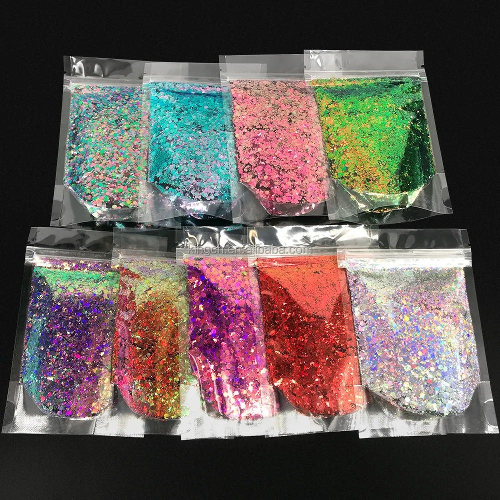 Großhandel ungiftiges Polyester Extra feines Glitzer pulver Holo graphic Mixed Chunky Glitter