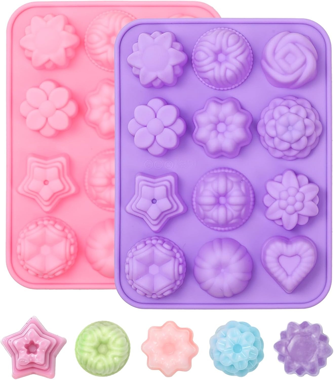 Pink&Purple-Mix Flower Shape 2PCS