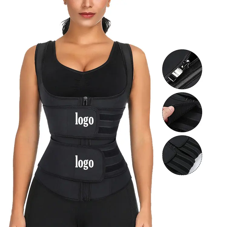 HEXIN In Stock Logo Oem cintura doppia ad alta compressione donna che dimagrisce il controllo della pancia gilet da allenamento In lattice