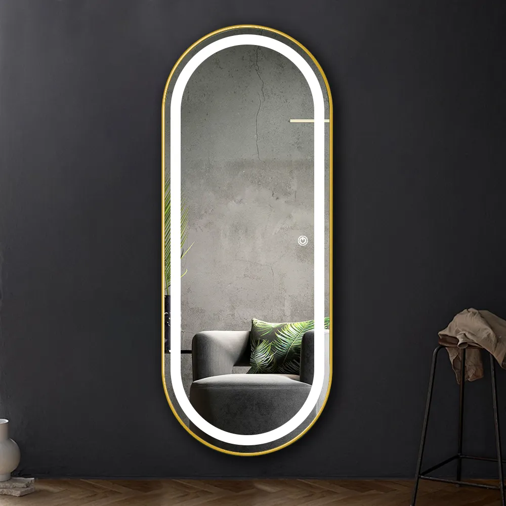 Kongchang Cermin salon lampu latar led, bentuk oval panjang penuh cermin rias ukuran besar salon kecantikan dengan lampu