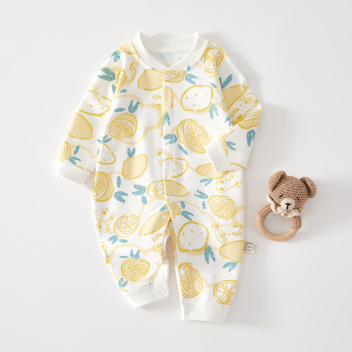 spring autumn jumpsuit with printed yellow lemon