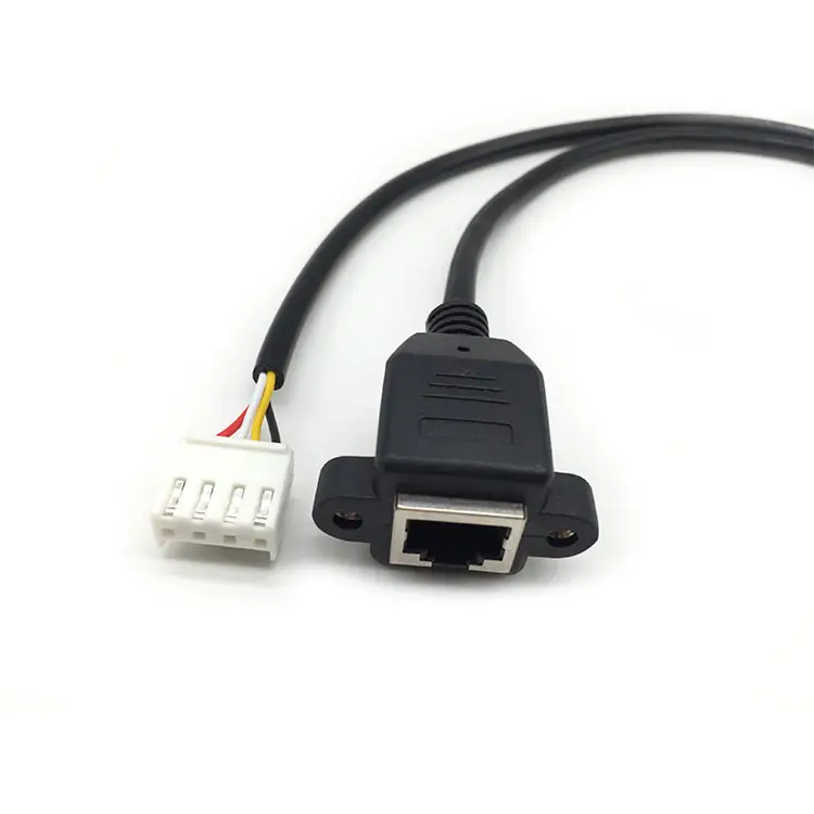 Câble de montage de panneau RJ45 noir personnalisé à connexion de fil JST pour le réseau