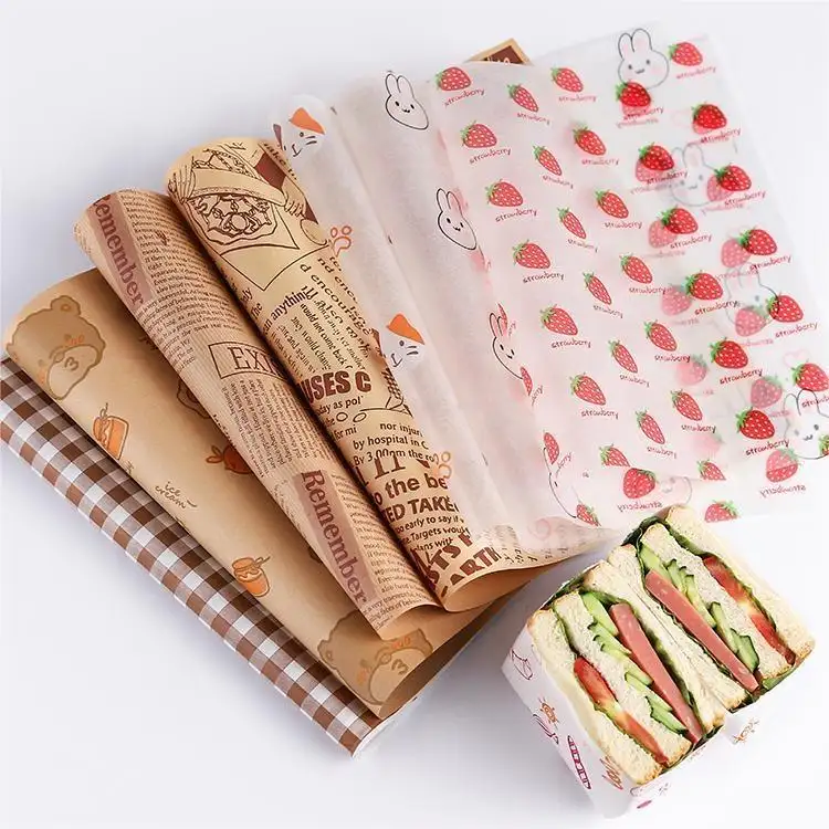 Embalaje personalizado impreso para Deli Burger Sandwich papel de envoltura de alimentos con logotipo
