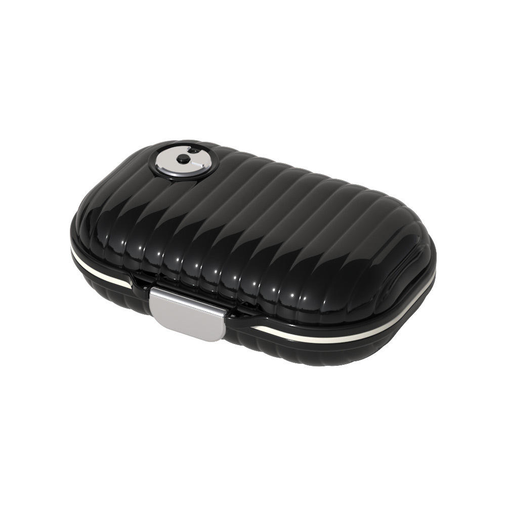 Glossy black rectangular pillbox