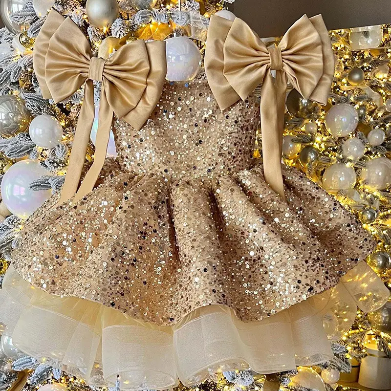 2024 plus récent Offre Spéciale enfants robe de bal princesse paillettes paillettes robe gonflée fleur filles robes de soirée de luxe