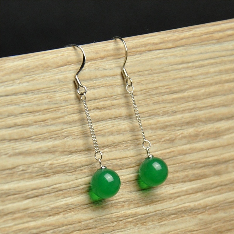 HMOIS Elegant Design Earrings Green Real Jade Jewelry Wholesale Chalcedony Custom Jewelry Earrings for Women