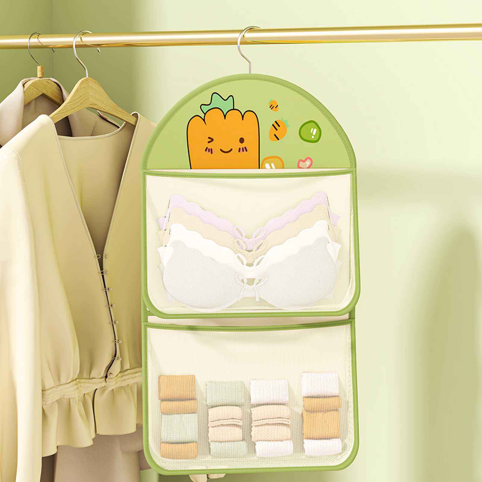 กระเป๋าแขวนลายการ์ตูน 2 ชั้น สีเขียว