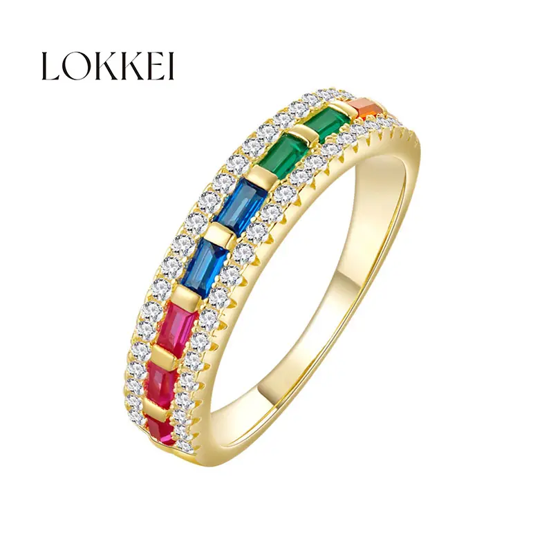 Anillo de piedras preciosas coloridas a la moda para mujer, joyería de plata de ley 925, sortijas de dedo de circonia chapadas en oro de 18K
