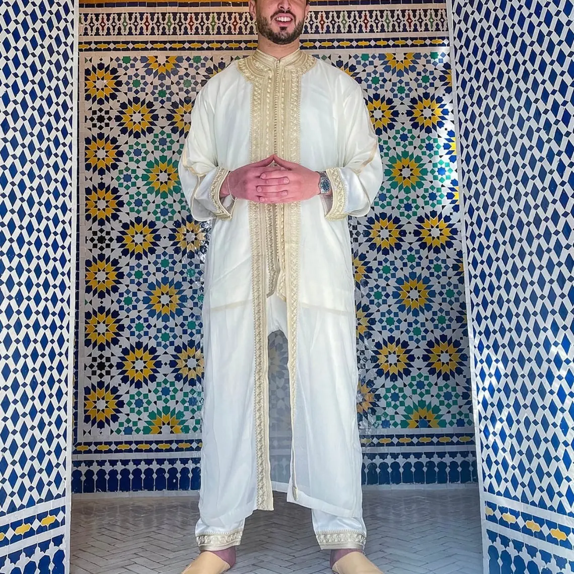 Ensemble personnalisé de 3 pièces, caftan marocain pour hommes, ramadan jabador pour mariage