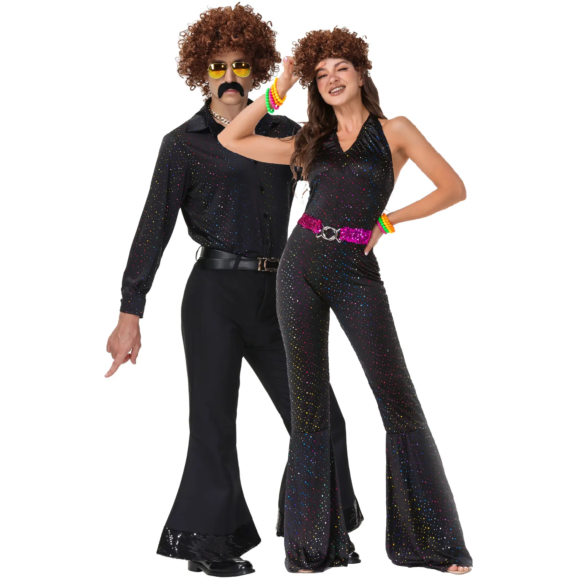 M-xl Music Festival Bar Cantante Hippy Party Pareja de Halloween 80s Retro Disco Performance Disfraz