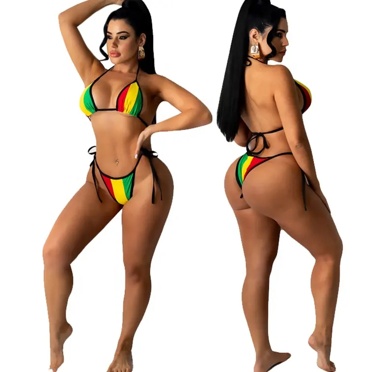 En gros personnalisé maillots de bain Rasta jamaïque maillot de bain Bikini maillots de bain string et maillots de bain imprimer pour les femmes 2021 OEM Service adultes