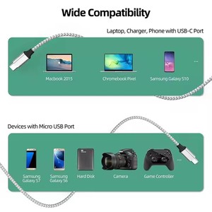 USB CからマイクロUSBケーブルへ1ft、16W充電、480Mbpsデータ転送USBCタイプCからMicroUSBコードへ男性USB-C 2.0
