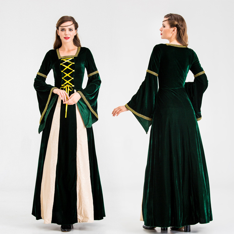 Vestido medieval renacentista verde oscuro
