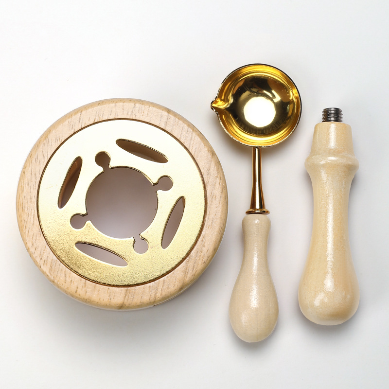 Natural wood three-piece set (wooden furnace, spoon, and handle)