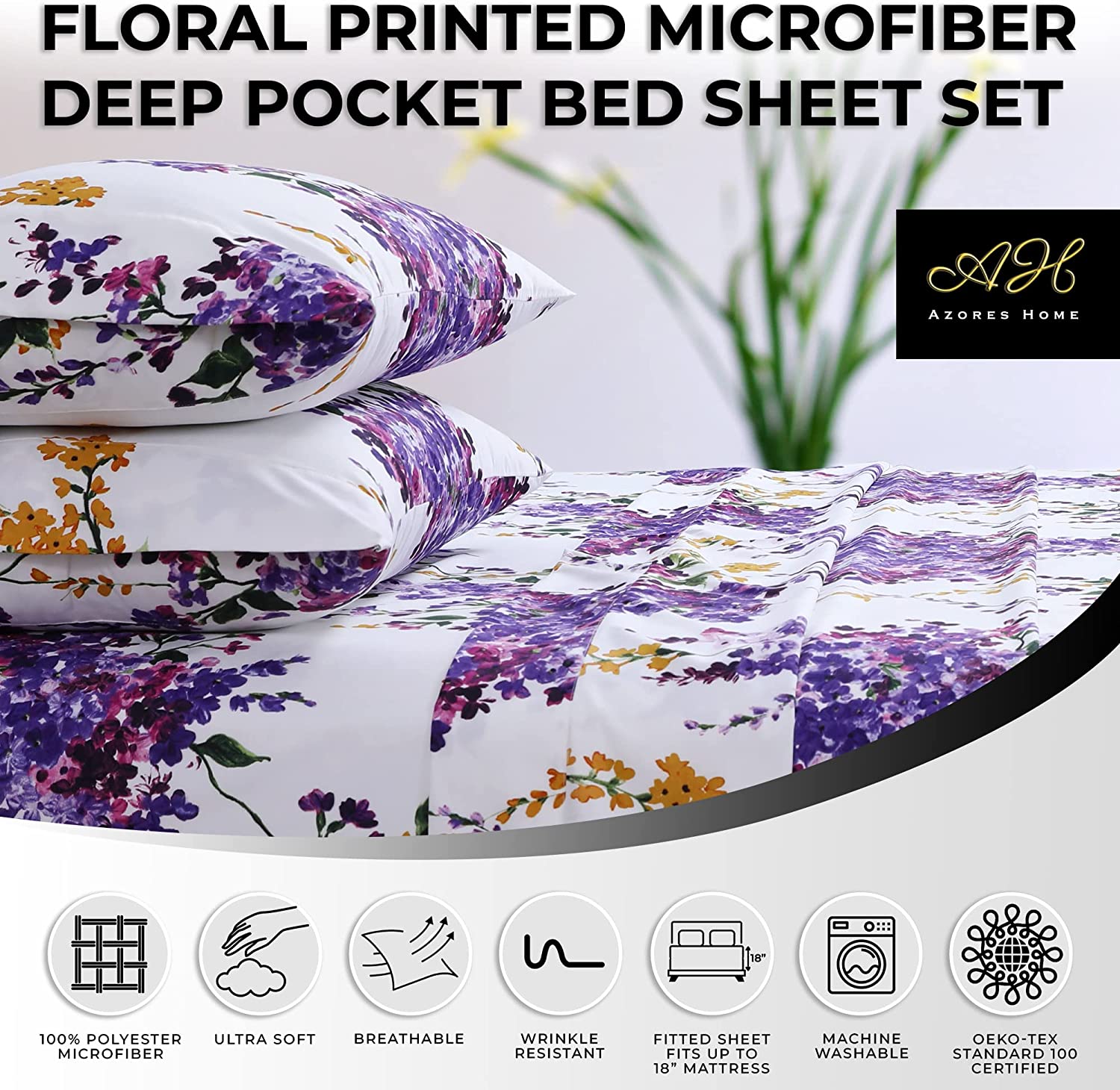 Multicolor Serena Printed Deep Pocket Sheet Set with Oversized