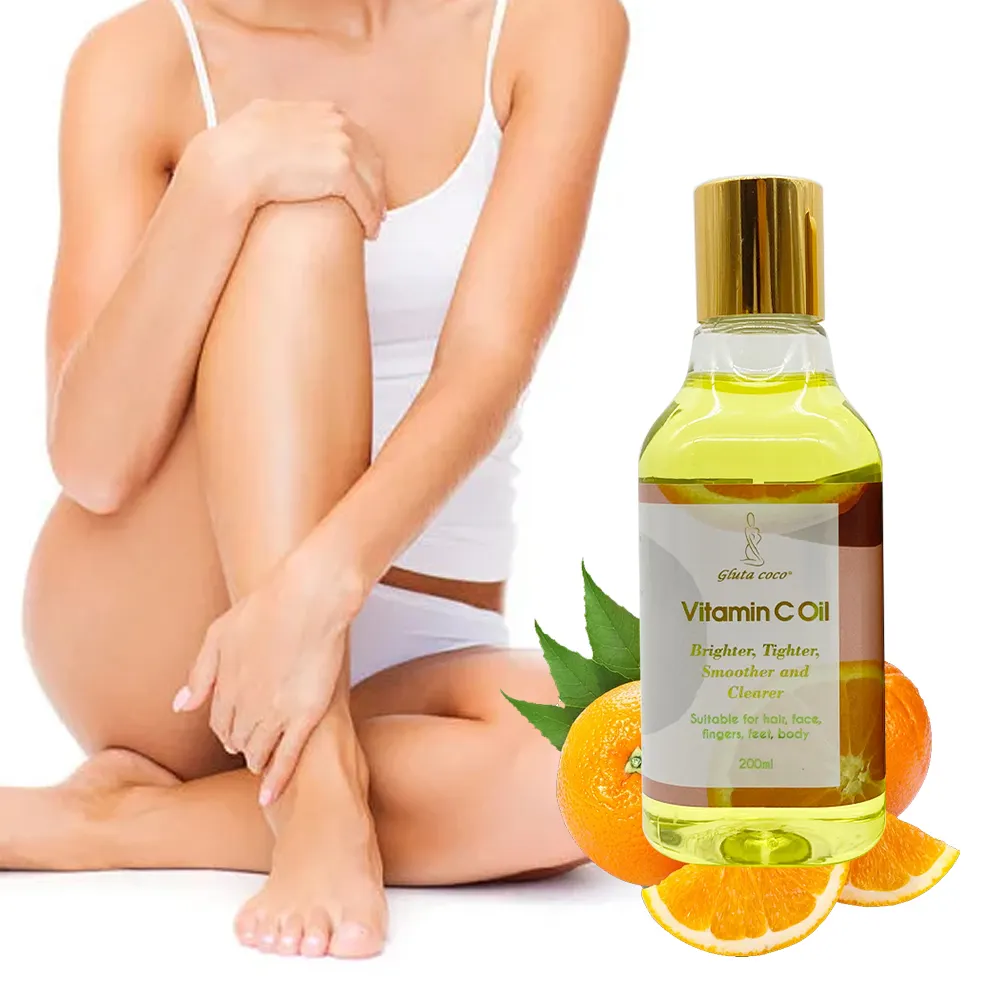 Gluta coco Vitamine C Oil Teint éclaircissant Réduire les taches de soleil Hydrate Hydratant la peau Huile pour le visage et le corps