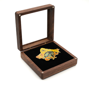 Yüksek son katı ahşap kutu pencere Flip hatıra parası rozet kutusu. - Product Image 4