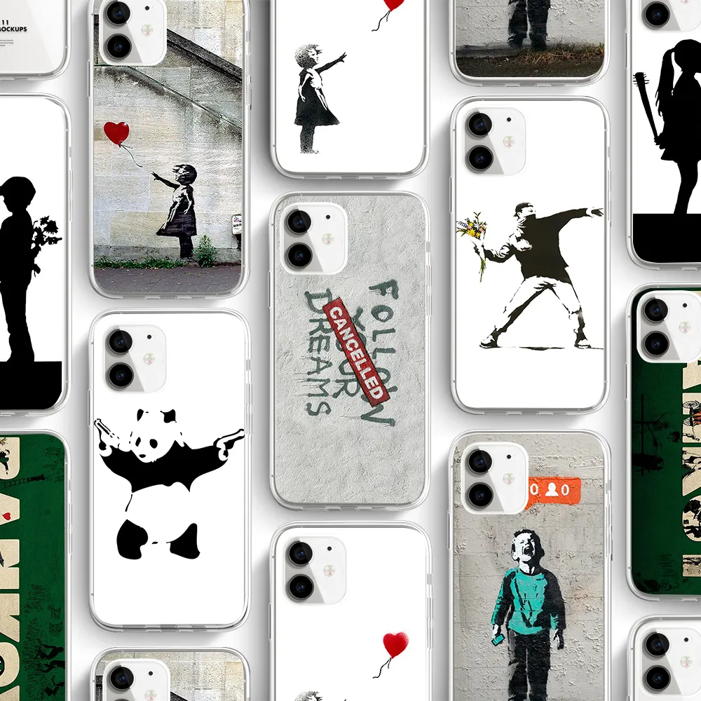 Özelleştirilmiş Anime karikatür Banksy Panda TPU silikon iPhone için kılıf 11 12 13 14 15 Pro Max UV baskı 3D sublime telefon kılıfı