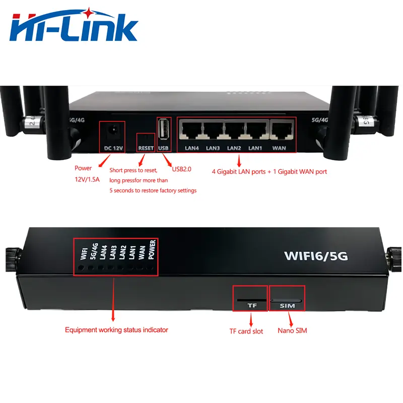 Ban đầu hi-link mt7621at + mt7905dan + mt7975dn queltec 5g openwrt Dual Band Router với 8 6dBi Ăng ten HLK-GD11 Wifi 6 + 5G Router