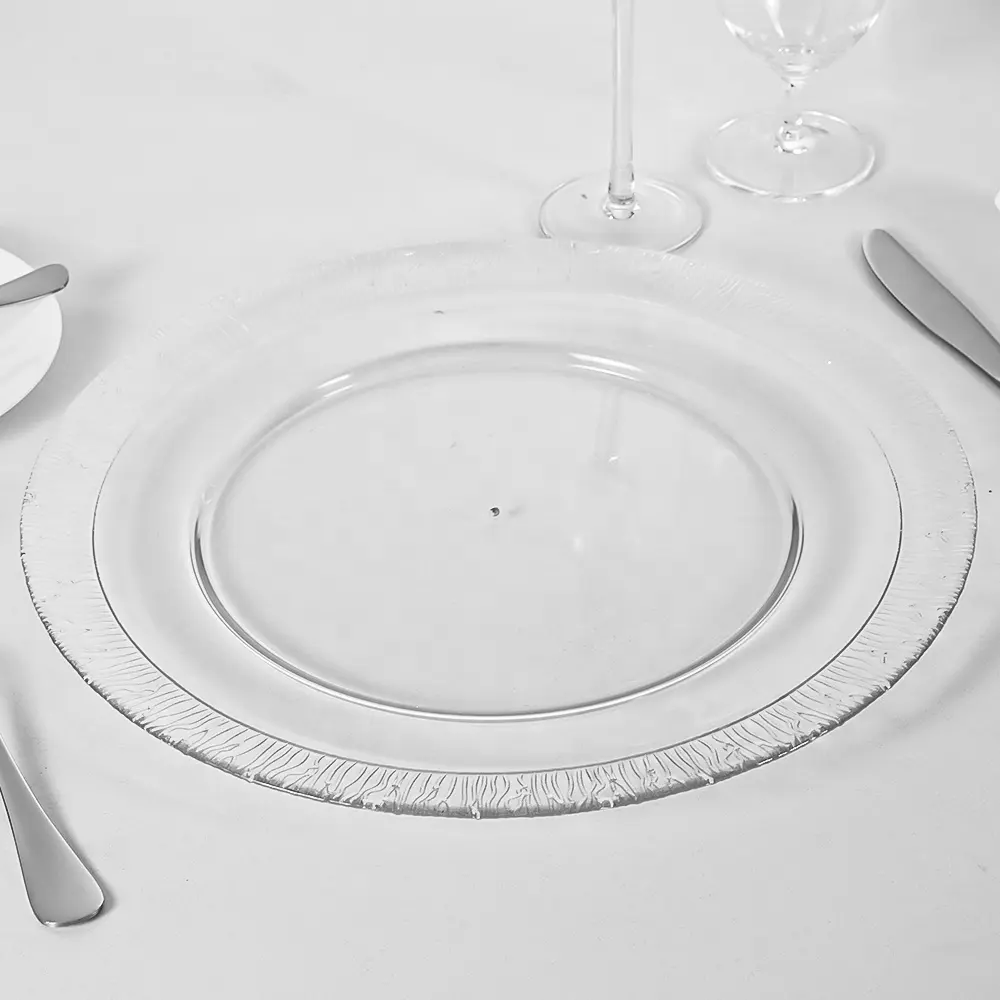 Şeffaf cam altında toplu plaka şarj düğün parti altın jant temizle cam tabak tabaklar masa dekorasyon için