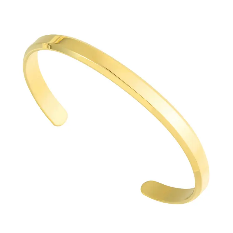 Venta al por mayor 4/6MM moda Simple acero inoxidable 18K oro C en forma de pulsera abierta mujer hombre pareja brazalete personalizado brazalete en blanco