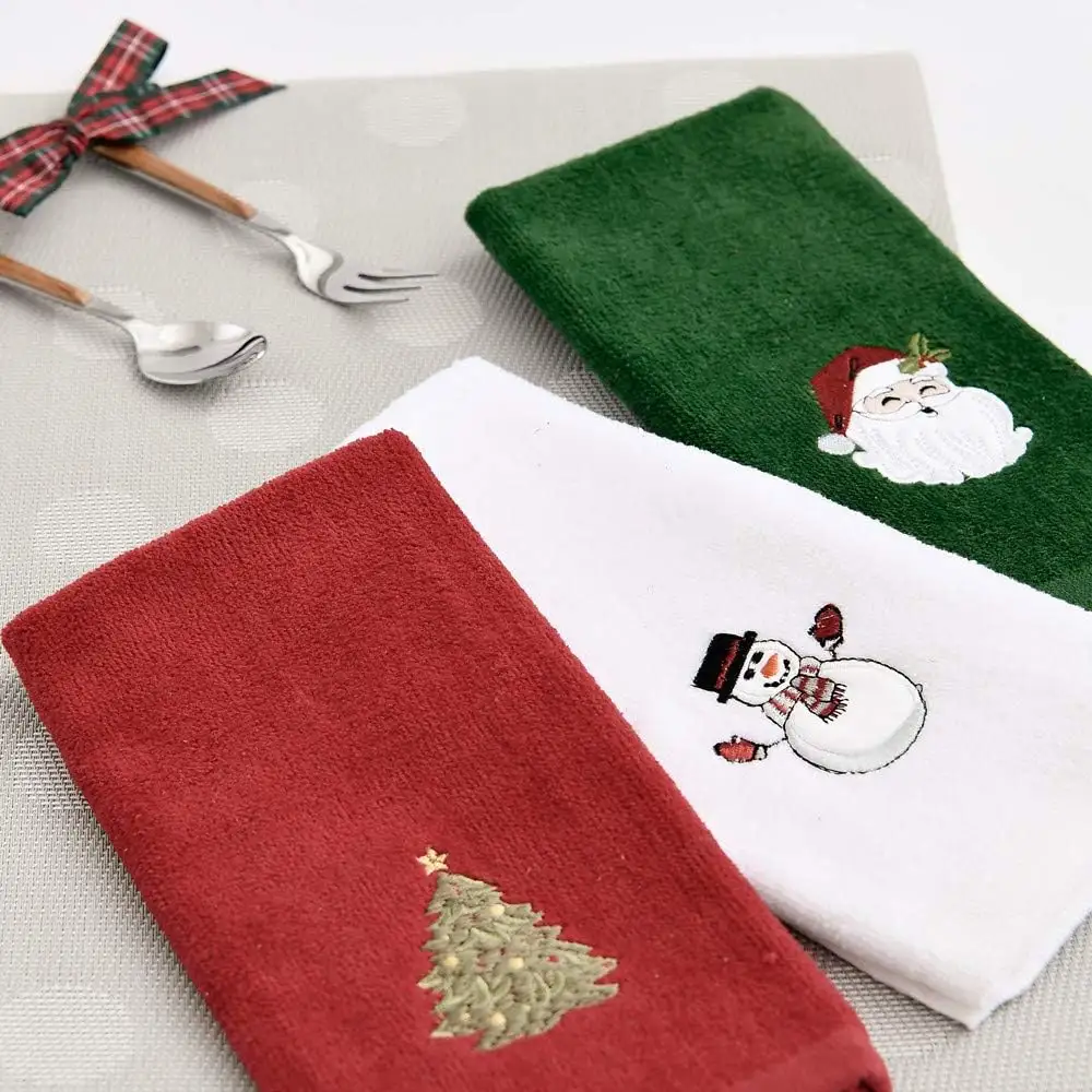 Toalha De Mão De Natal 100% Algodão Bordado Holiday Design Natal Toalhas Gift Set