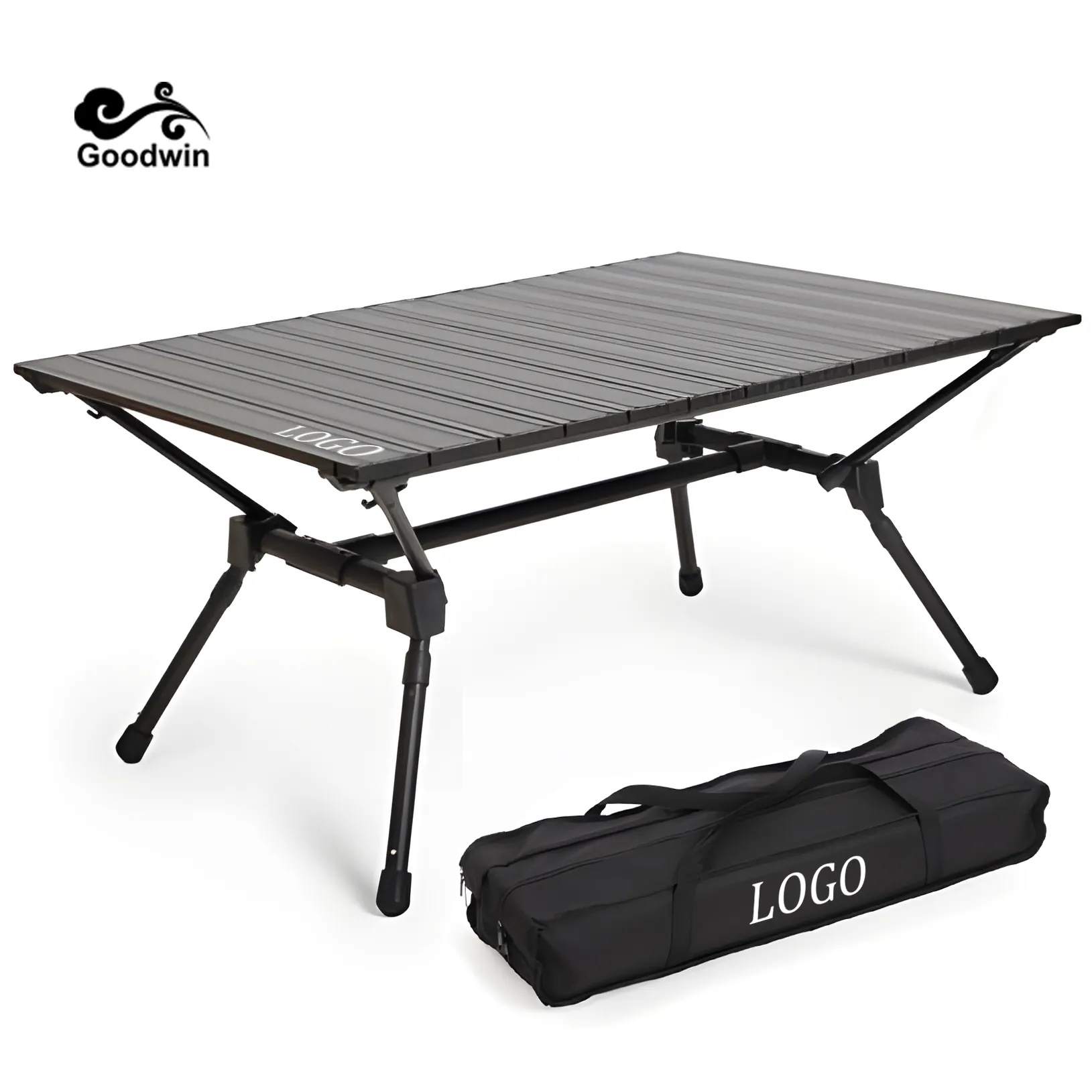 Outdoor Aluminum Egg Roll Table Top Height Adjustable Folding Camping Portable Table with Storage Bag